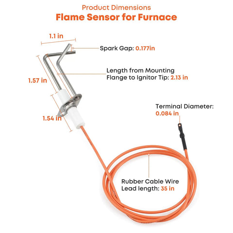 Flame Sensor Igniter Sensing Rod Replacement For Furnace Direct Spark Ignition Compatible With Rheem 62-24164-01 dimensions diagram