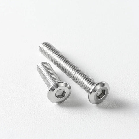 Flat Head Hex Socket Cap Screws Bolts M6x20mm 20 Pack In 304 Stainless Steel 18-8 Bright Finish showing two screws on white background