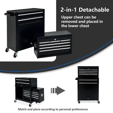 Heavy Duty Eight Drawer Rolling Tool Chest With Lockable Metal Cabinet For Garage And Workshop Setup Detachable Top Box Tough As Nails Steel Build For No Nonsense Shop Organization In Black