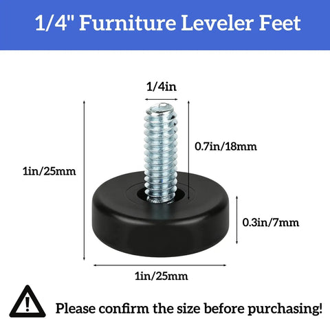 1/4 inch furniture leveler foot with galvanized steel rod and black base, part of Kick The Wobble With Legit Heavy Duty Adjustable Furniture Levelers.