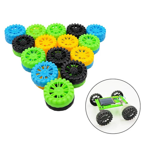 40 Pc Plastic Vehicle Wheels With 20 Pc Metal Axles For RC Cars Trucks Drones Robots Helicopters Diy Model Toys Building Accessories Mix Colors 1.38 Inch Diameter Wheels And 3.94 Inch Long Shafts colorful wheels