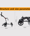 Foldable Smart Electric Golf Cart With Automatic Following Tech and Killer Stability for a smooth course roll, showing size parameters.