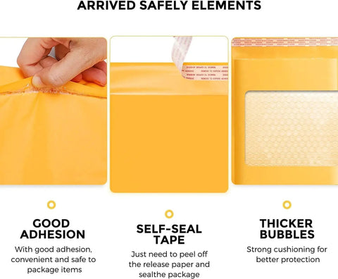 Close-up showing features of Kraft Bubble Mailers 6x10 Outer, 6x9 Usable Inner, 100 Pack Self Seal Padded Envelopes