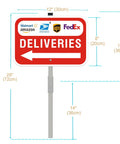 Stress Free Rust Proof Aluminum Delivery Sign With Bold Left Arrow and 28 Inch Ground Stake for easy package access.
