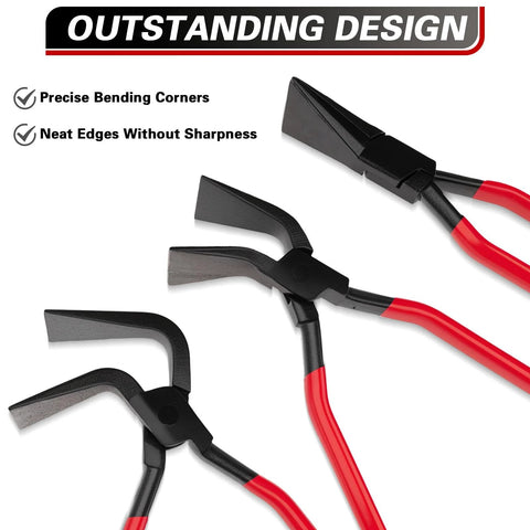 Jiimee 3pc hand seamers for sheet metal; red-handled bending pliers with 60mm jaws and straight, 45° and 90° heads