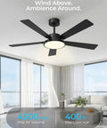 Boost Your Room Chill Level With This 52 Inch Smart Ceiling Fan featuring four black blades and dimmable LED light in a modern living space.