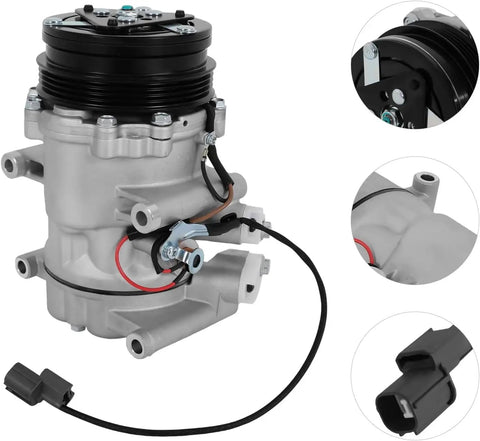 Heavy Duty AC Compressor With Clutch fits 1994 2000 Honda Civic, 1997 2001 CRV, shows detailed parts and connections.