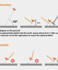 Instruction diagram for Heavy Duty Tent Stakes 12 Pack 7 Point 1 Inch Non Rust Metal Ground Stakes with correct hammering angle