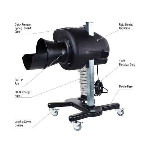 Killer Mobile Exhaust Extractor Yanking Grease Fumes Straight Outside with 3/4 hp fan and locking swivel casters.