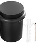 Heavy Duty Solid Steel Floor Door Stopper Matte Black Wall Protector with rubber bumper and anchor screws.