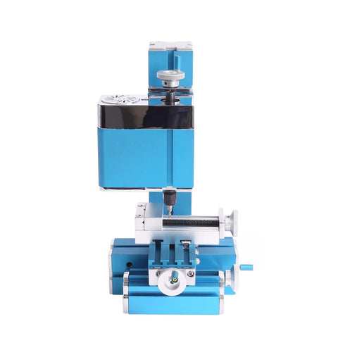 Knockout Aluminum Mini Milling Machine Benchtop Wood Lathe for DIY Tinkering, compact blue design for crafting.