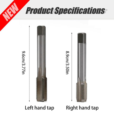 Nine Sixteenth Inch HSS Tap Set For Bicycle Crank Repair Left And Right Threaded Taps 20 TPI with product dimensions