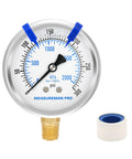 Glycerin Filled 2.5 Inch Pressure Gauge 0 to 300 Psi and 0 to 2000 kPa 304 Stainless Steel Case Lower Mount One Quarter Inch NPT