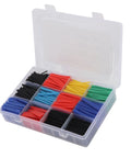Massive 750 Piece Heat Shrink Tubing Kit For Electric Wiring Repair, Durable PE Dielectric Sleeves Snugly Wrapping Cables With Fast 100 Degree Melt And Tough 2 To 1 Shrinkage Assortment Is Totally Awesome. Open plastic case with assorted color heat shrink tubing