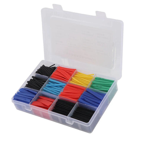 Massive 750 Piece Heat Shrink Tubing Kit For Electric Wiring Repair, Durable PE Dielectric Sleeves Snugly Wrapping Cables With Fast 100 Degree Melt And Tough 2 To 1 Shrinkage Assortment Is Totally Awesome. Open plastic case with assorted color heat shrink tubing