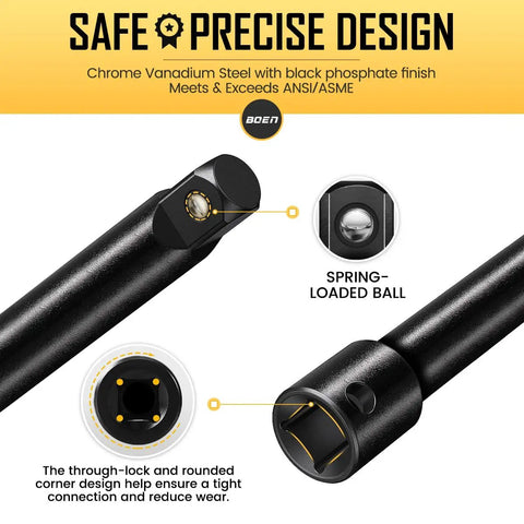 Close-up of All In One 21 Piece Drive Tool Accessory Set with CR-V Steel socket extension bar showcasing design features.