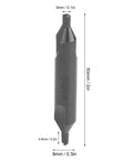 Saluaqui 10 Piece HSS Center Drill Bit Set For Lathe And Milling Machines High Speed Steel Precision Ground Indexable Tips shown measuring 3mm x 50mm.