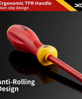 Close-up of ergonomic red handle of Pro Grade 1000V Insulated Electrician Screwdriver Set 8 Piece With Magnetic Tips