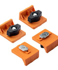 Slick T Track Stop Block Kit With Inline And Short Stops For Woodworking Table Saw Routing And Cnc Machines, four pieces, orange. 