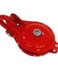 Beefed Up Yarding Block With Side Opening Link 4 Inch Single Sheave Red Powder Coat Fits 9 mm Rope 2200 Lbs Working Load Limit