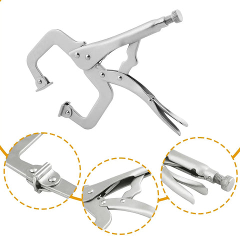 4 Pack 11 And 6 Inch C Clamp Locking Pliers With Swivel Pads For Woodworking And Home Improvement, Heavy Duty Welding Pliers