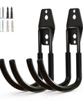Heavy Duty Steel Wall Mount Hooks For Garage And Garden Tools, Large U Hooks With Anti Slip PVC Coating, Each Holds 40 Lbs Or More, 2 Pack Type 2 Black