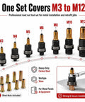 Rivet Nut Tool Kit M3 To M12, Heavy Duty Set With Carbon Steel Construction, Includes M3 To M12 Threaded Inserts For Strong, Ready To Use Holes, Ideal For Metal Fabrication, Repairs, And Assembly Projects. M3-M12 carbon steel rivnut set with inserts and mandrels