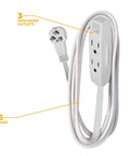 Slimline Flat Plug Extension Cord 6 Foot 16 Gauge 3 Conductor 3 Outlet Indoor White Wall Saver For Lamps Clocks And More