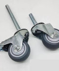 Rock Solid 3 Inch Swivel Caster Wheels With Brake And M12 Threaded Stem Built Like A Tank For 650 Lbs displayed at an angle on a white background.
