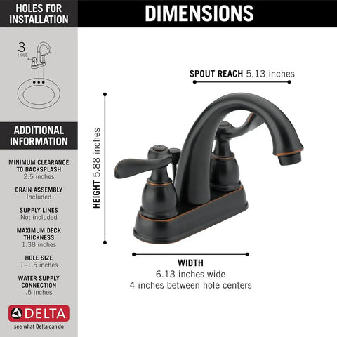 Windermere Series 2-Handle Orb Lavatory Faucet With Popup Drain, 4-Inch Centers, 5-1/8-Inch Spout, 5-7/8-Inch Height, Chrome Finish