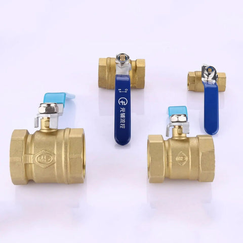 Heavy Duty Solid Brass Ball Valve With Double Internal Thread One Point Five Inch Straight Through Shut Off For Plumbing Lines, shown from multiple angles.