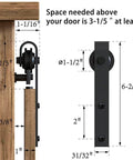 Diagram showing installation measurements for Super Mini Sliding Barn Door Hardware Kit For Double Doors Cabinets And TV Stands.