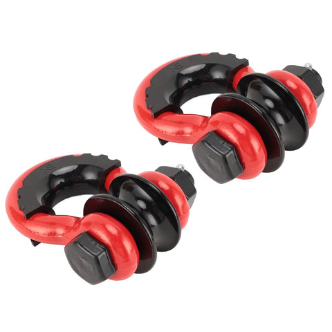 34 Inch Heavy Duty Off Road Recovery Shackle With Pulley 2 Pack, 18 Ton Load Capacity, Carbon Steel With Rubber Coating, Black and Red
