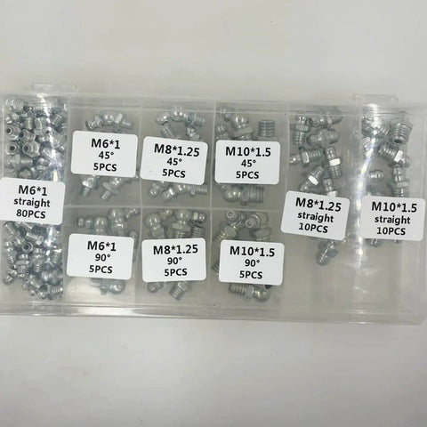 All In One Hydraulic Grease Nipples Kit 260-Piece Replacement Fittings Set With Durable Storage Case labeled compartments