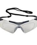 Nemesis OTG Safety Glasses With Rx Inserts, Anti Fog For Indoor Outdoor Use, Metallic Blue Frame, Front View