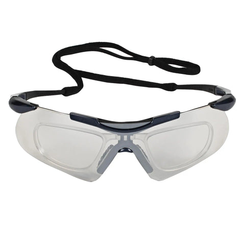 Nemesis OTG Safety Glasses With Rx Inserts, Anti Fog For Indoor Outdoor Use, Metallic Blue Frame, Front View