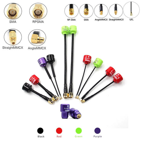 Mini 4 5.8G 2.8dBi FPV Antenna RHCP SMA RP SMA MMCX UFL High Gain For RC Transmitters And Receivers Racing Drones, assorted colors and connectors
