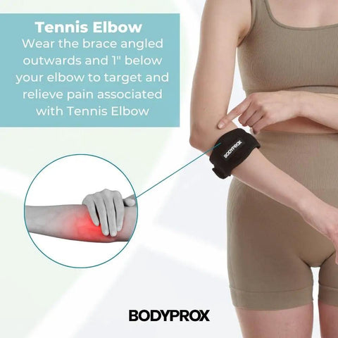 Elbow Brace Duo Pack For Tennis And Golfer's Elbow Pain Relief on arm, showing adjustable fit and compression at tennis elbow