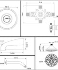 Technical diagram of Matte Black Shower Faucet With Tub Spout 6 Spray Shower Head System Single Handle Trim Kit With Rough In Valve