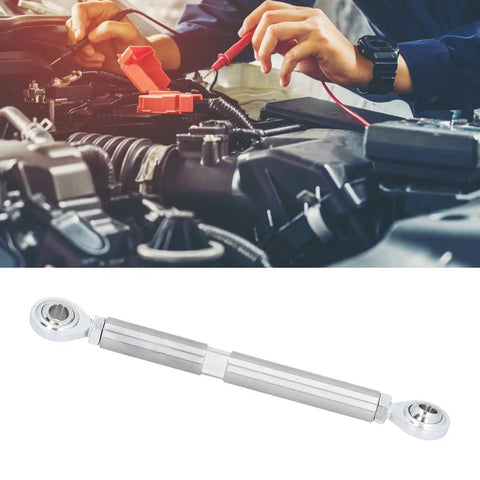 Adjustable Alternator Tensioner Rod Kit For Universal Bracket Fit Five And A Half Inch Length And Five Eighths Inch Diameter Center To Center Adjustable From Seven And A Half To Nine Inches Drag Race Style Heim Joint SBC Compatible Easy Mount stainless steel alternator brace