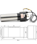 Heavy Duty 2.2kw Water Cooled Spindle 220v Router Motor showing design, dimensions, and cooling features for DIY CNC setups.