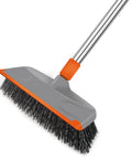 Long Handle Deck Scrub Brush With Squeegee 2 In 1 Heavy Duty Floor Cleaning Scrubber With Stiff Bristles For Garage