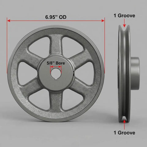AK7158 Single Groove Web Sheave 6.95 Inch Outside Diameter 5/8 Inch Bore For V Belt Drive A Section Cast Iron Pulley For Industrial Machinery And Workshop Use Durable, Smooth, Stable Belt Transmission