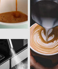 Household Semi Automatic Espresso Machine With Twenty Bar Pressure Built To Hit The Spot And Brew Perfect Cappuccino Latte Milk Foam Drinks Daily At Home; brewing espresso and milk foam preparation