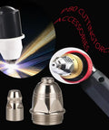 Pro Grade Plasma Cutter Torch Tips And Electrodes Kit For 20-100A Cutting, showing nozzle tips and metal consumables