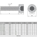 Pro Grade 500 Pcs M1.6 X 3mm Hex Socket Head Cap Screws dimensions and specifications chart showcasing sizes.