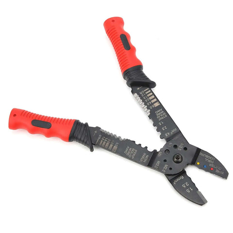 Multi Function Terminal Crimping Tool with Stripper and Wire Cutter for Electrical Work, ergonomic grip, carbon steel blades