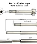 Stainless Steel Deck Cable Railing Kit For Three Sixteenths Inch Cable System Low Profile Hidden Stud Tensioners set diagrams