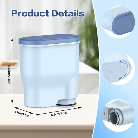 Front view of light-blue CA6903 coffee filter cartridges, 3-pack for Philips AquaClean water filter system.