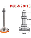 Heavy Duty Adjustable Leveling Feet Four Pack Rock Solid Carbon Steel Screw In Floor Stabilizers 80Mm Wide Base side view with dimensions